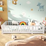 Tanant - lit simple enfant 90x200cm, cadre de lit en bois massif, sommier à lattes en bois, avec barrière ... Tanant - lit simple enfant 90x200cm, cadre de lit en bois massif, sommier à lattes en bois, avec barrière ...