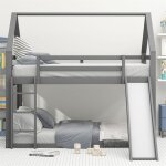 Lit cabane d'enfant double 140x200cm - lit superpos avec toboggan et chelle, protection contre les ...
