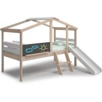 Lit cabane enfant avec toboggan 90x190 cm en bois clair / blanc - jules