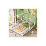 Modernluxe - lit cabane lit gigogne en bois massif 90 / 180x190cm avec sommier  lattes - blanc