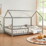 [en. casa] - lit cabane hesel bois de pin 120 x 200 cm gris