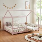 Lit cabane hesel bois de pin 120 x 200 cm rose [en. casa]