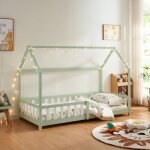 [en. casa] - lit cabane hesel bois de pin 90 x 200 cm vert menthe