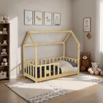 Le quai des affaires - lit cabane kiwi 70x140 + 1 sommier + barri�re / naturel / 146. 5x77x131