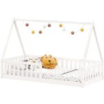 Idimex - lit cabane nicolas 90 x 190 cm, en pin massif laqu blanc