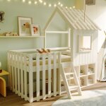 Lit cabane superpos� enfant 90x200. toit, fen�tre, �chelle d'escalade et rangement ouvert. bois massif, ...