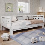 Lit canapé c?ur gigogne - 90x190 - pin massif, 2ème couchage - sommier lattes dépliable - blanc - lit ... Lit canapé c?ur gigogne - 90x190 - pin massif, 2ème couchage - sommier lattes dépliable - blanc - lit ...