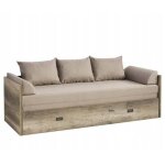 Lit canap� pliant 80 - 160x200 coloris ch�ne motif �criture avec matelas et 3 oreillers beiges - longueur ...