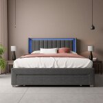 Rosahqnda - lit capitonné 140 x 200 cm, tête de lit led et usb, grand tiroir au pied du lit, lit adulte, ... Rosahqnda - lit capitonné 140 x 200 cm, tête de lit led et usb, grand tiroir au pied du lit, lit adulte, ...