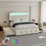Okwish - lit adulte 140x200 cm, lit double avec lit gigogne 90x190 cm, lit avec tiroirs et table de chevet, ...