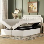 Lit coffre 140x200 cm, lit double rembourr, lit adulte avec sommier  lattes mtalliques et espace de ...