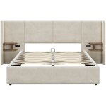 Gutent ? lit hydraulique 160x200 cm avec rangement sous le lit ? prise usb et �lectrique ? velours beige ...