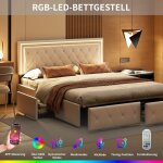 Rosahqnda - lit capitonné 160 x 200 cm, recharge usb, tête de lit led, 4 tiroirs, lit double, lit coffre, ... Rosahqnda - lit capitonné 160 x 200 cm, recharge usb, tête de lit led, 4 tiroirs, lit double, lit coffre, ...