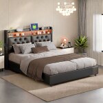 Rosahqnda - lit capitonn 160 x 200 cm, tte de lit led, lit coffre, lit adulte, lit double, lit adolescent, ...
