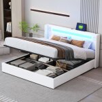 Lit coffre 160x200 cm, lit double avec bande lumineuse led, lecteur bluetooth et chargement usb, en cuir, ... Lit coffre 160x200 cm, lit double avec bande lumineuse led, lecteur bluetooth et chargement usb, en cuir, ...