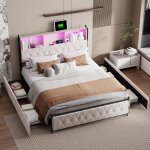 Blanketswarm - lit capitonn 180x200 avec rangement, lit 180x200 avec tiroirs rangement lit double avec ...