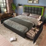 Hauss spole - lit capitonné lit adulte avec 4 tiroirs, led, lit double 140 x 200 cm, tête de lit réglable ... Hauss spole - lit capitonné lit adulte avec 4 tiroirs, led, lit double 140 x 200 cm, tête de lit réglable ...