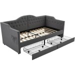 Gutent - lit capitonné, canapé - lit, lit de rangement avec chargeur usb type c et 2 tiroirs, lin gris ... Gutent - lit capitonné, canapé - lit, lit de rangement avec chargeur usb type c et 2 tiroirs, lin gris ...