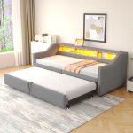 Lit capitonn convertible 90 / 180x200 cm - mcanisme escamotable - sommier  lattes - gris clair
