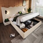 Lit coffre 160 × 200 cm lit rembourré, lit double avec led, chargement usb - c et sommier à lattes, tissu ... Lit coffre 160 × 200 cm lit rembourré, lit double avec led, chargement usb - c et sommier à lattes, tissu ...