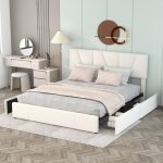 Sureh - lit capitonn double 160 x 200 cm avec 4 tiroirs, tte de lit rglable, lit adulte, sommier  ...