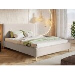 Graingold - lit capitonn� avec t�te de lit 160x200 chenille beige grenada