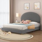 Okwish - lit double rembourr 160x200 cm, lit enfant avec tte de lit arque et sommier  lattes, en ...