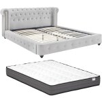 Vente - unique - lit chesterfield 160 x 200 cm - velours - gris clair + matelas - tongerla