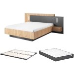 Vente - unique - lit avec chevets 160 x 200 cm - 2 tiroirs - avec leds - coloris : naturel et anthracite ...