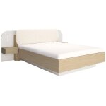 Lit avec chevets 160 x 200 cm - avec leds - coloris : beige et naturel - lyorima