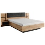 Vente - unique - lit avec chevets 160 x 200 cm - avec leds - coloris : naturel et anthracite - elynia ... Vente - unique - lit avec chevets 160 x 200 cm - avec leds - coloris : naturel et anthracite - elynia ...
