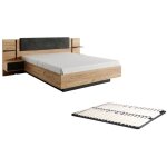 Vente - unique - lit avec chevets 160 x 200 cm - avec leds - coloris : naturel et anthracite + sommier ... Vente - unique - lit avec chevets 160 x 200 cm - avec leds - coloris : naturel et anthracite + sommier ...