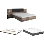 Vente - unique - lit avec chevets 160 x 200 cm - avec leds - coloris : naturel et anthracite + sommier ... Vente - unique - lit avec chevets 160 x 200 cm - avec leds - coloris : naturel et anthracite + sommier ...