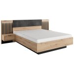 Lit avec chevets 160 x 200 cm - avec leds - coloris : naturel et noir - ariada