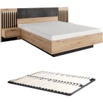 Lit avec chevets 160 x 200 cm - avec leds - coloris : naturel et noir + sommier - ariada