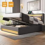 Lit coffre 140 x 190 cm, lit adulte, usb (prend en charge le chargement sans fil et filaire), led, lit ... Lit coffre 140 x 190 cm, lit adulte, usb (prend en charge le chargement sans fil et filaire), led, lit ...