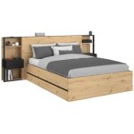 Lit coffre 140 x 190 cm avec chevets - coloris : naturel et noir - ludaro