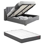 Lit coffre 140 x 190 cm avec tte de lit incurve - velours - gris clair + matelas - teomis