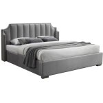 Vente - unique - lit coffre 140 x 190 cm avec tte de lit incurve - velours - gris clair - teomis