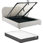 Lit coffre 140 x 190 cm - tissu - beige + matelas - vanari
