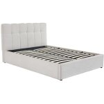 Lit coffre 140 x 190 cm - tissu bouclette - blanc - maziri