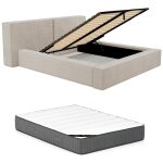 Pascal morabito - lit coffre 140 x 190 cm - velours ctel - beige + matelas - timano de