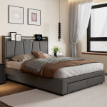 Lit coffre 140 x 190 avec sommier, lit 2 personnes avec led et usb, pied de lit avec tiroir, lit 140x190 ...