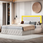 Lit coffre 140 x 200 cm, lit 2 personnes led avec rangement, cadre de lit avec sommier � lattes, t�te ...