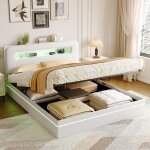 Lit coffre 140 x 200 cm avec sommier, lit double avec rangement et led, lit 140 x 200 avec sommier  ...