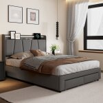 Lit coffre 140 x 200 avec sommier, lit 2 personnes avec led et usb, pied de lit avec tiroir, lit 140x200 ...