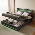 Lit coffre 140 x 200 avec sommier, lit 2 personnes avec rangement, led et usb, lit tapiss avec sommier ...