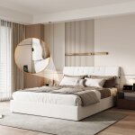 Lit coffre 140 x 200 avec sommier, lit double avec rangement, tte de lit avec multiprise intgre, lit ...