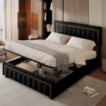 Lit coffre 140 x 200cm, lit adulte, lit capitonn�, avec t�te de lit, tissu en velours, cadre de lit, ...