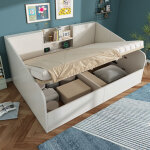 Lit coffre 140x190 cm avec 2 �tag�res, cadre de lit en bois, station de charge usb / type c, blanc (sans ...